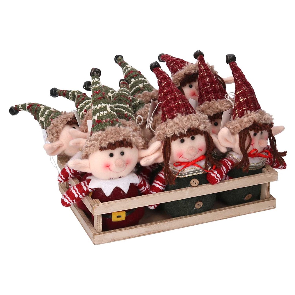 Elf fabric pack of 12 green red cm26x18x23
