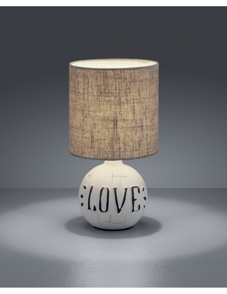 Lampada Da Tavolo Esna Ceramica &quot;LOVE&quot; E Paralume Cappuccino Ø16 cm Trio Lighting
