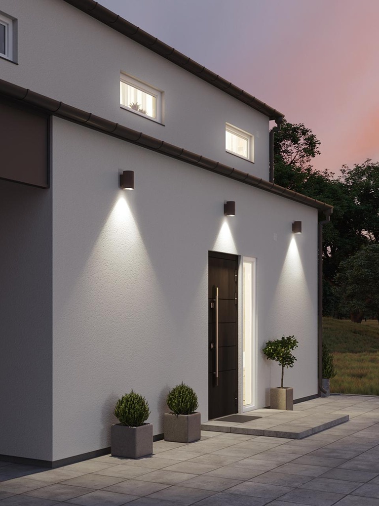 Lampada da parete in alluminio pressofuso con diffusori in vetro trasparente - Consumo 10W - Flusso luminoso 885 lumen - Classe di efficienza energetica E - Illuminazione LED COB Ø10,5mm - Temperatura di colore 3000°K - Alimentazione 230V - Classe di protezione IP65 - Potenza massima lampade 10W bianco