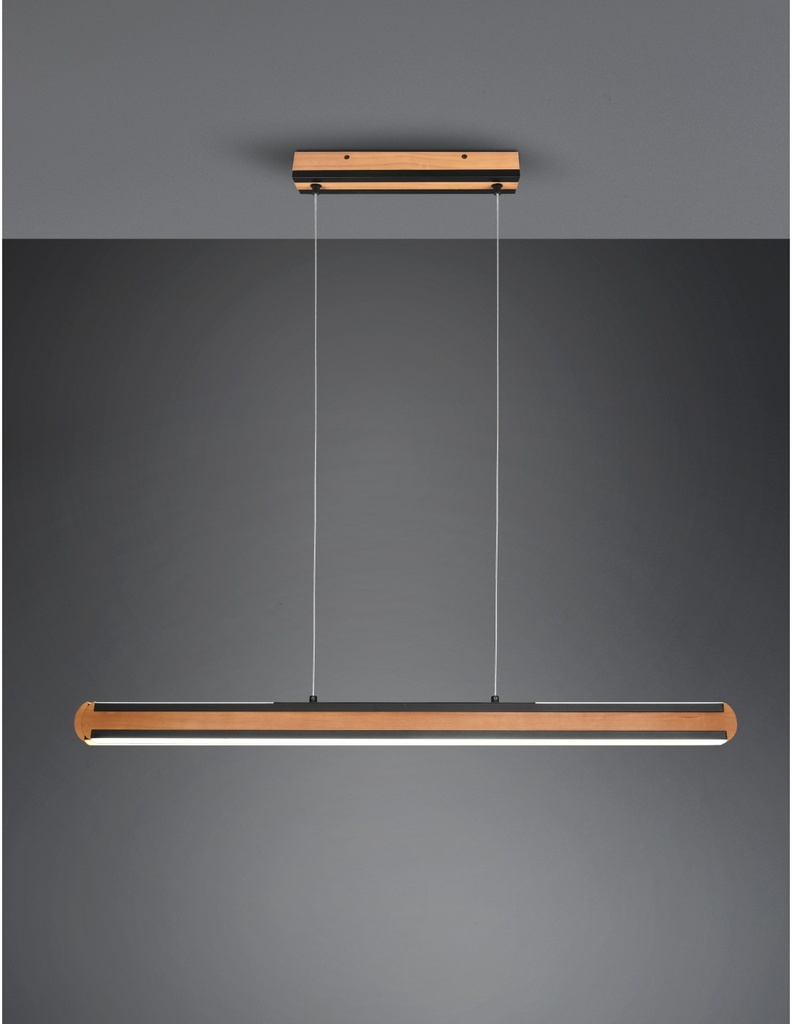 Lampadario Ufficio Doppia Emissione Vintage Legno E Metallo Nero Dimmer Deacon Trio Lighting