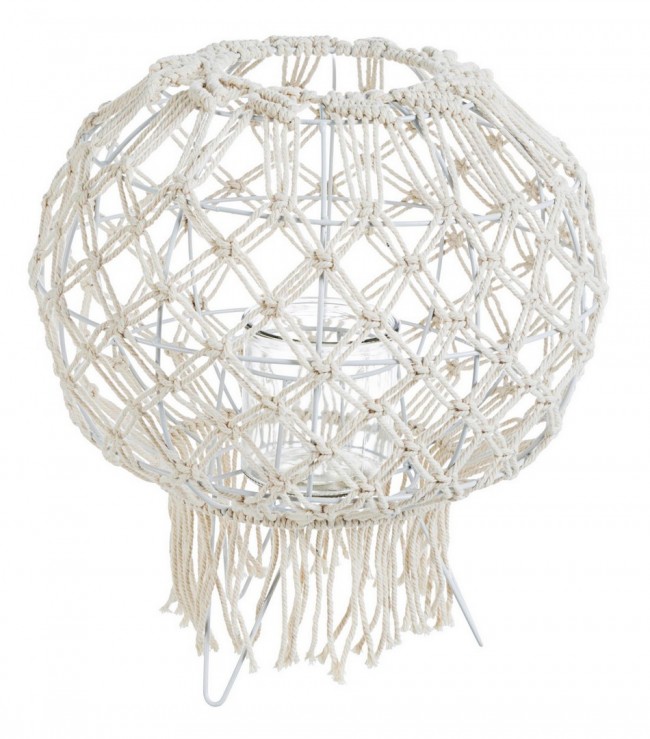 Lanterna stile vintage realizzata in macrame colore bianco 38h cm