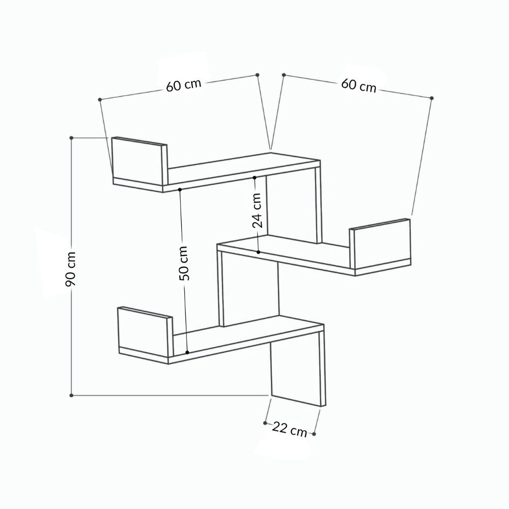 Libreria Angolare Luksa Colore Rovere 3 Livelli Capacità di Peso 20 kg H 90 x P 22 x L 60 cm