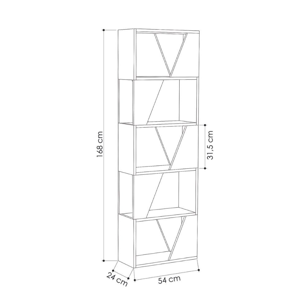 Libreria Frame colore rovere con 5 ripiani 54 x 24 x 168 cm