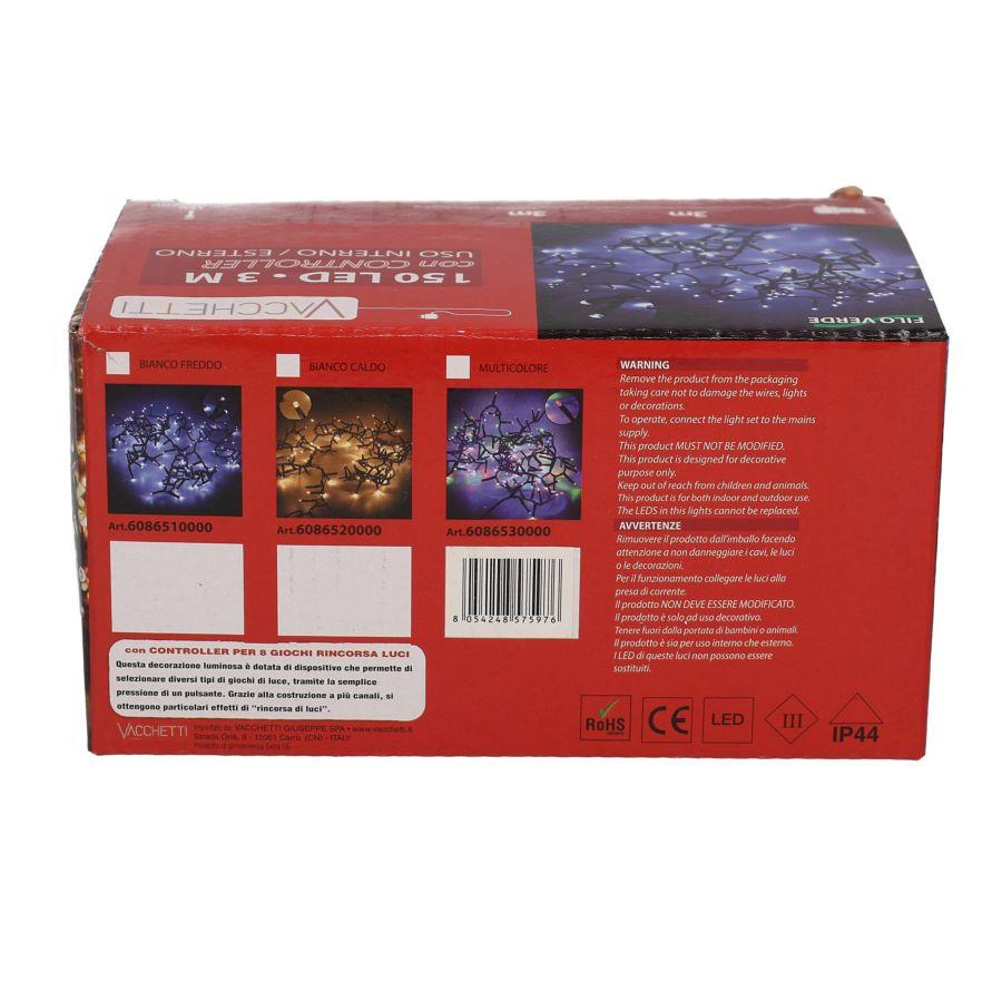 Luce filo 150 led multicolore controller cm300 al. fissa uso esterno