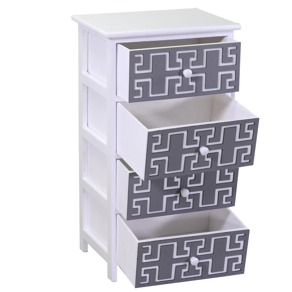 Mobiletto cassettiera bianco grigio 4 cassetti 40x29x73h cm