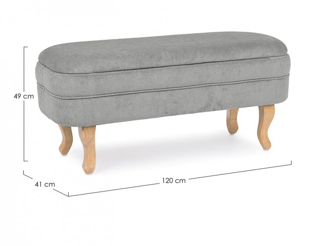 Panca contenitore Chenille vintage in velluto grigio chiaro 102x41x49h cm