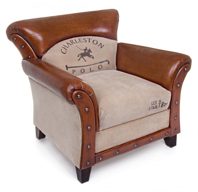 Poltrona Charleston in pelle vintage beige