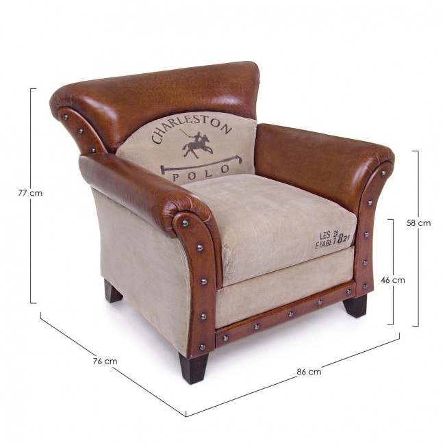 Poltrona Charleston in pelle vintage beige