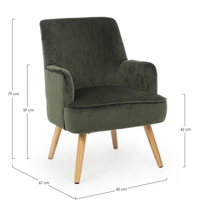 Poltrona vintage da soggiorno in velluto Verde Scuro ADELINE 60x67x h79 cm