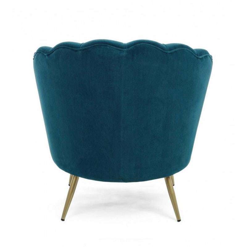 Poltrona vintage retro in velluto blu pavone cm 80 x 76 x84 h