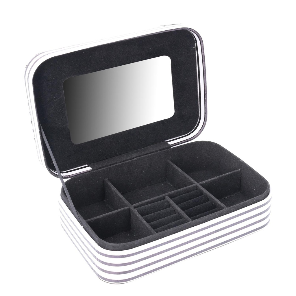 Portagioie ecopelle bianco nero rettangolare cm22x14,5h6,5