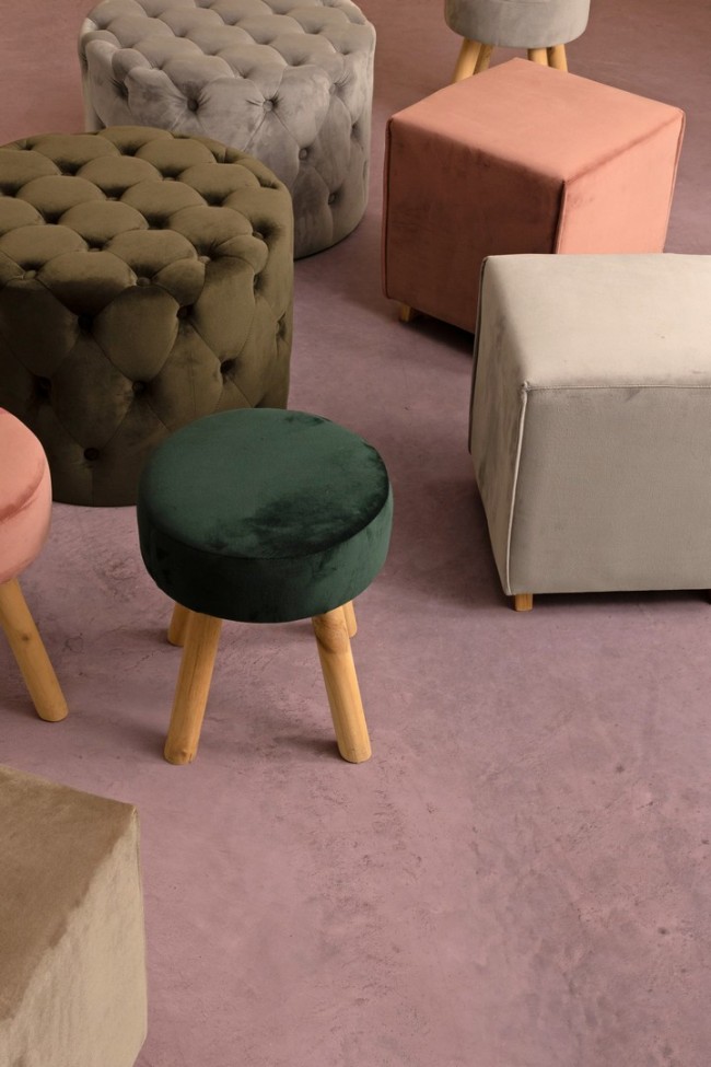 Pouf in velluto vintage Rosa Antico ADELINE 40x40x h44 cm