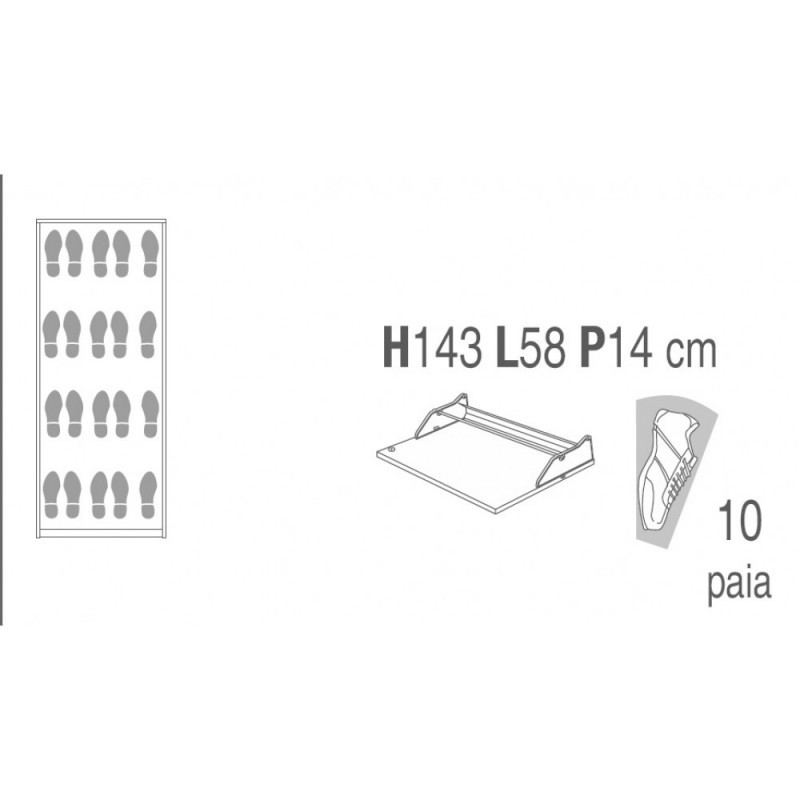 Space-saving slim shoe rack with four mirrored doors Beton Cemento 63x18x h154 cm