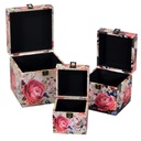Faux leather box 1-3 square cream flowerscm22x22h22