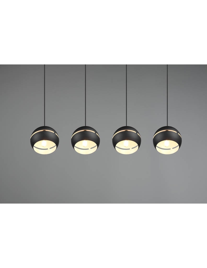 Sospensione Lineare Fletcher 4 Diffusori Sferici Nero Trio Lighting