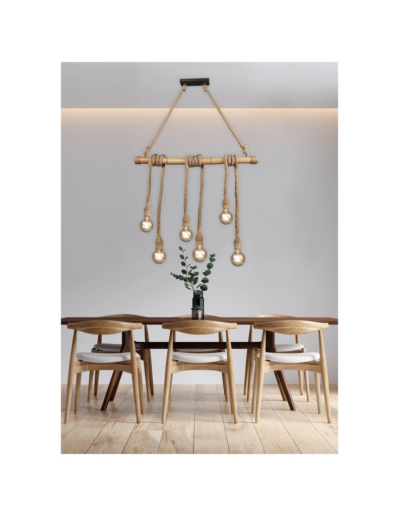 Sospensione Vintage Wilma Barra Bambù E Corda L100 cm Trio Lighting