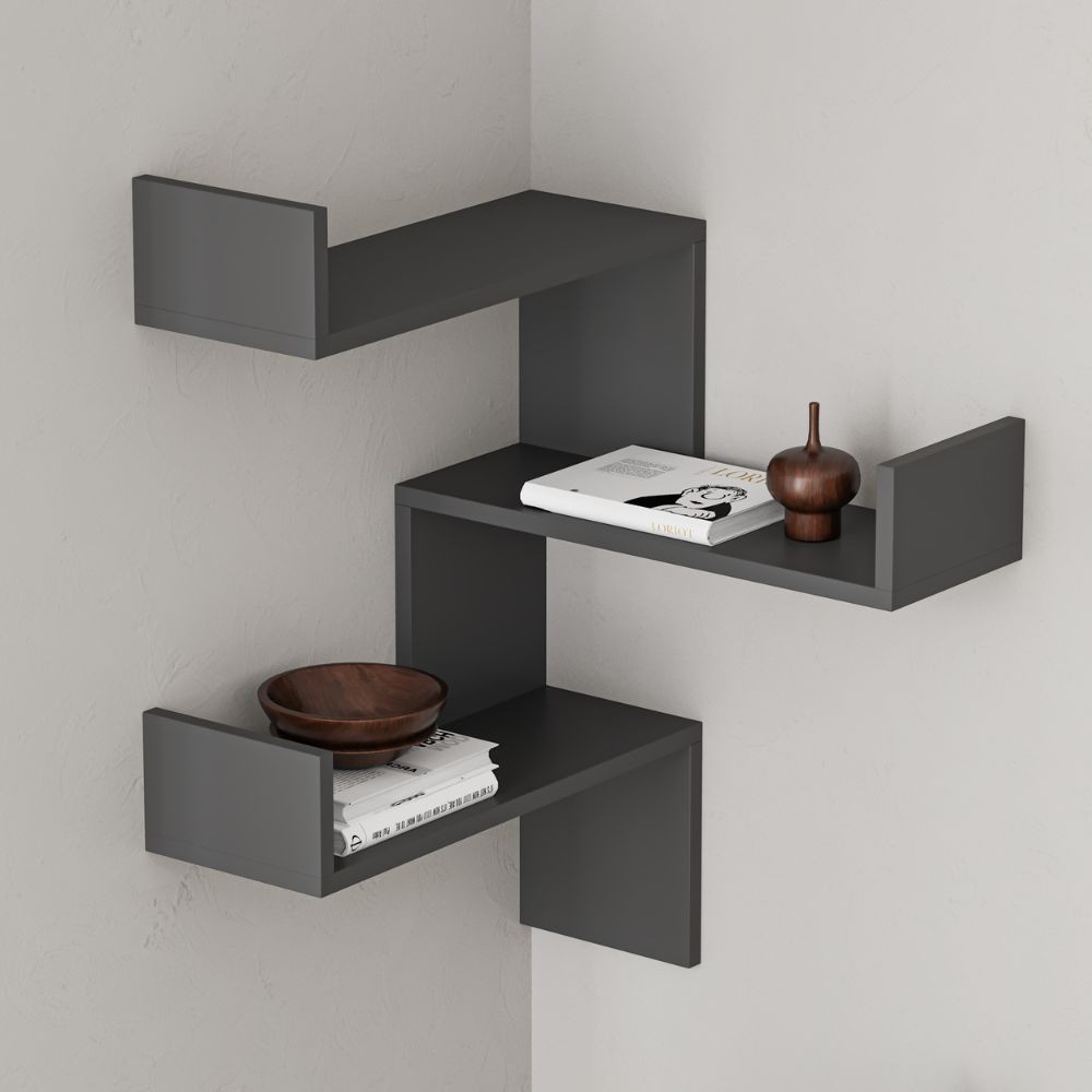 Libreria Angolare Luksa Colore Antracite 3 Livelli H 90 x P 22 x L 60 cm