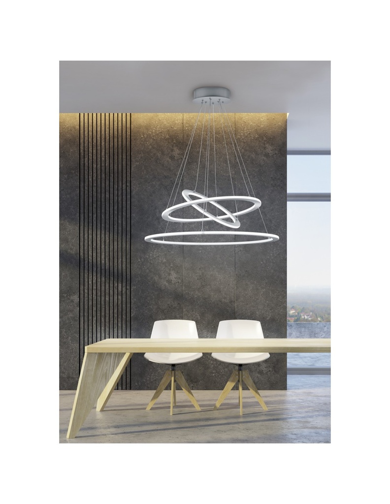 Sospensione Led Dimmerabile 3 Anelli Durban Nichel Ø80 cm Trio Lighting