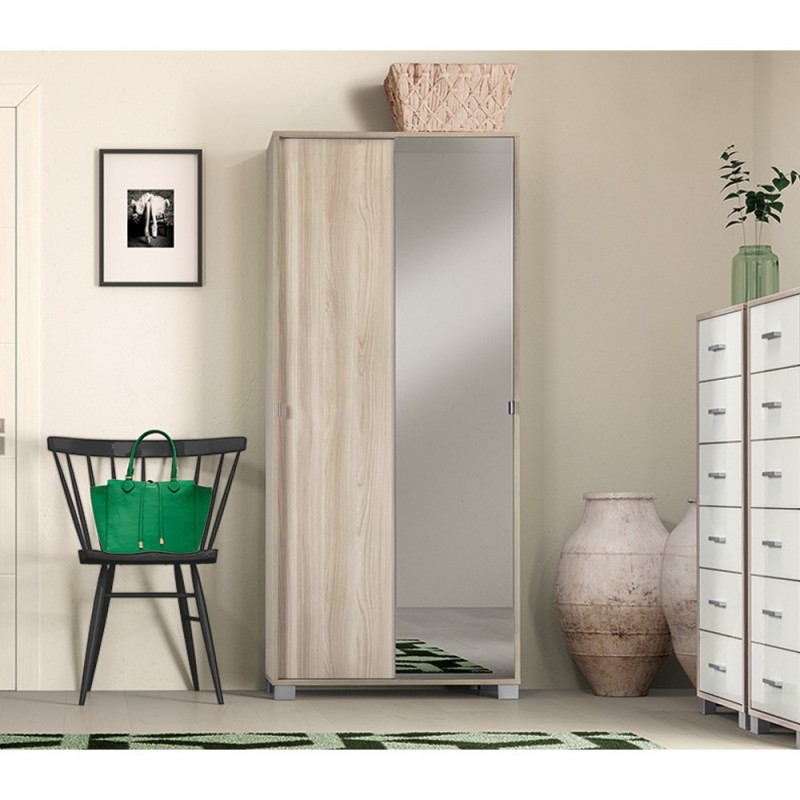 Armadio multiuso con ante scorrevoli e specchio Olmo Chiaro 82x41x190 cm