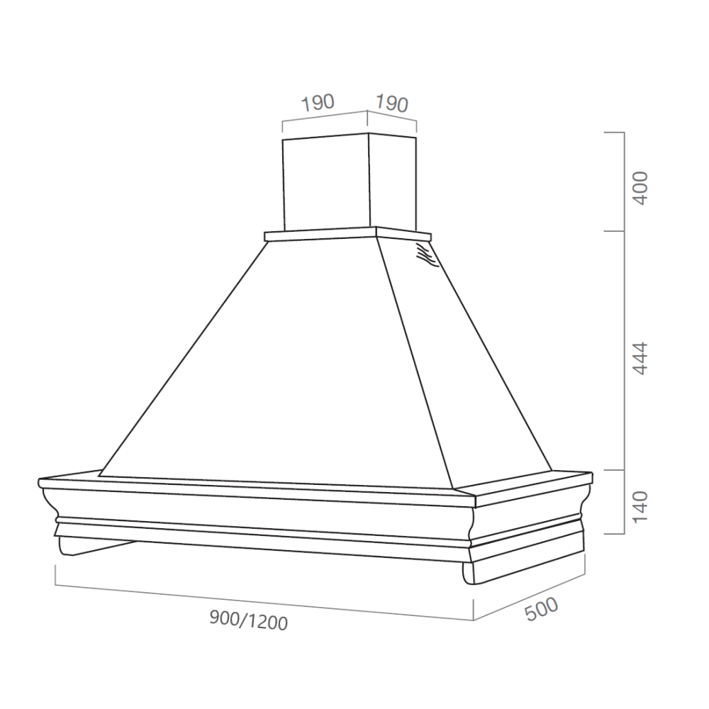 Cappa cucina rustica bianca con cornice in legno tortora 90x50x58,4 cm