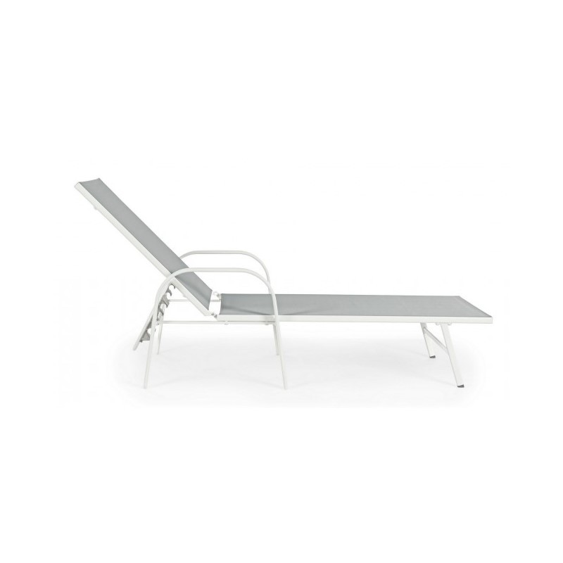 Lettino da giardino in acciaio bianco con braccioli - 195x95x30 cm