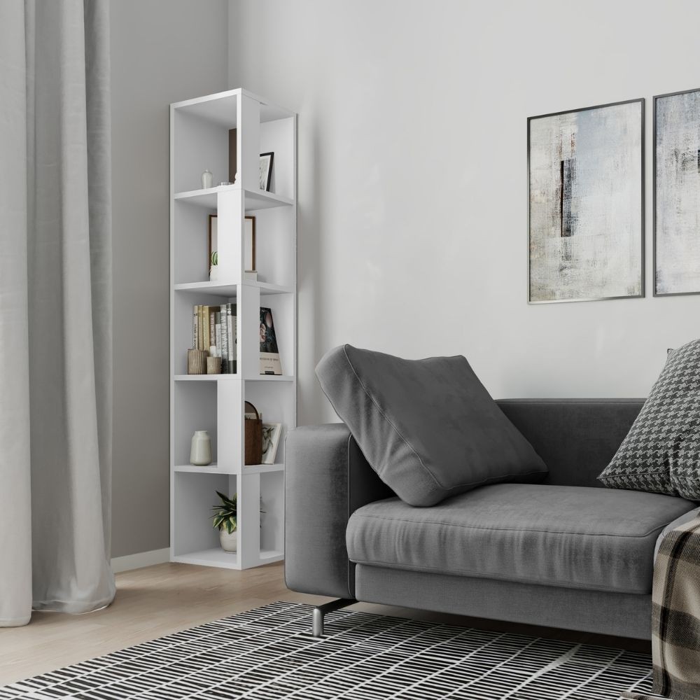 Libreria Angolare Bianca 5 Ripiani 31,4x31,4x158,9 cm