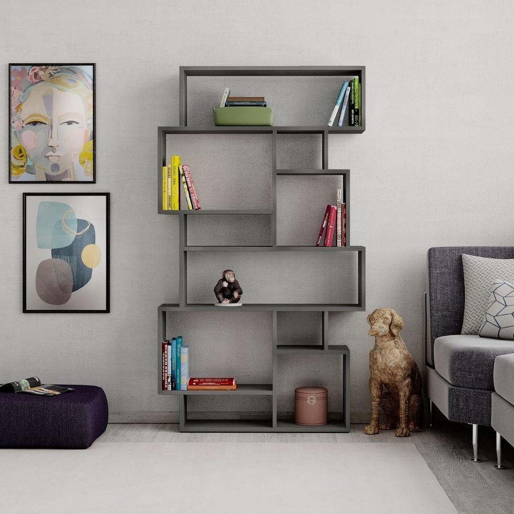 Libreria Orizzontale Bifacciale Cemento Karmato - 96x25,5x168,5 cm