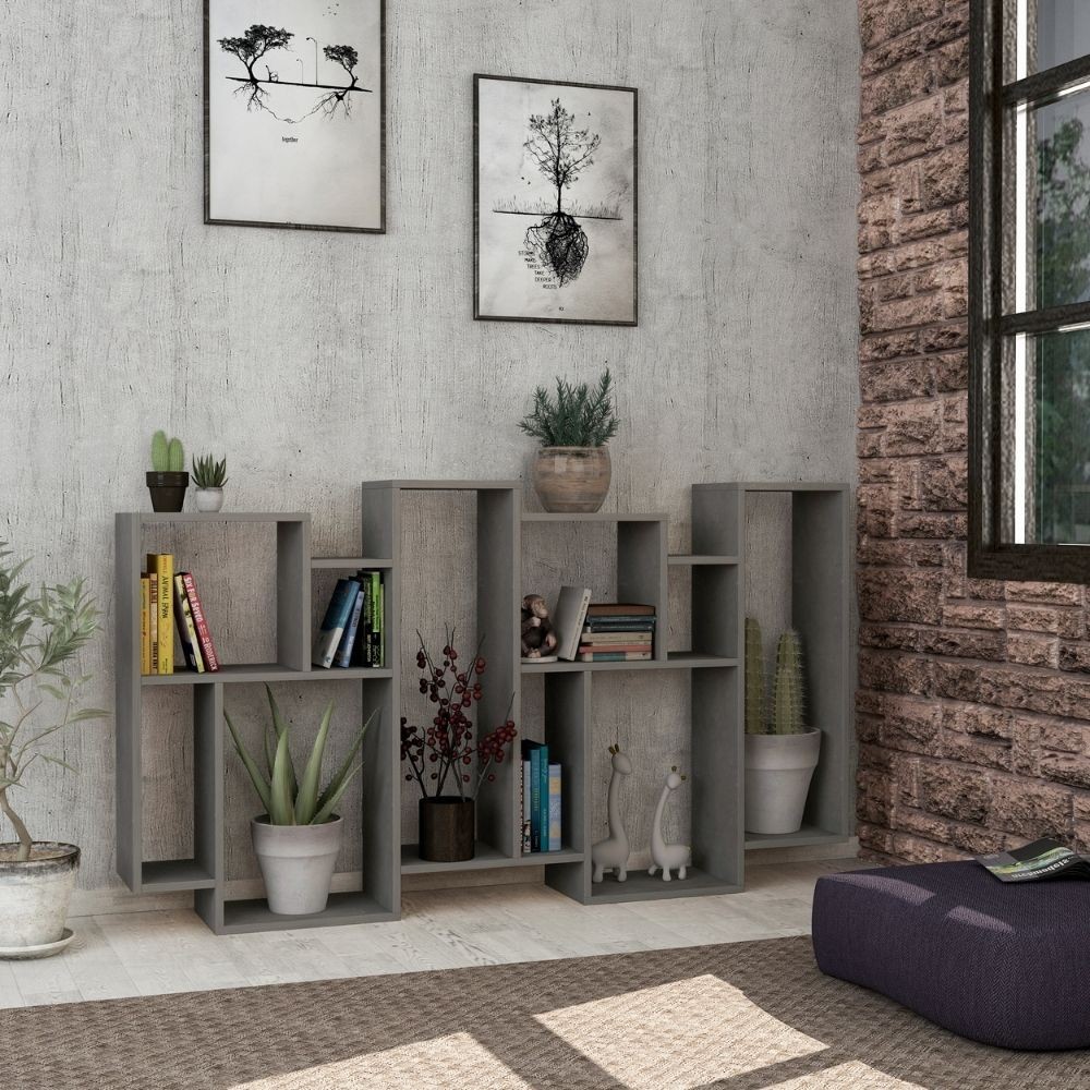 Libreria Orizzontale Bifacciale Cemento Karmato - 96x25,5x168,5 cm
