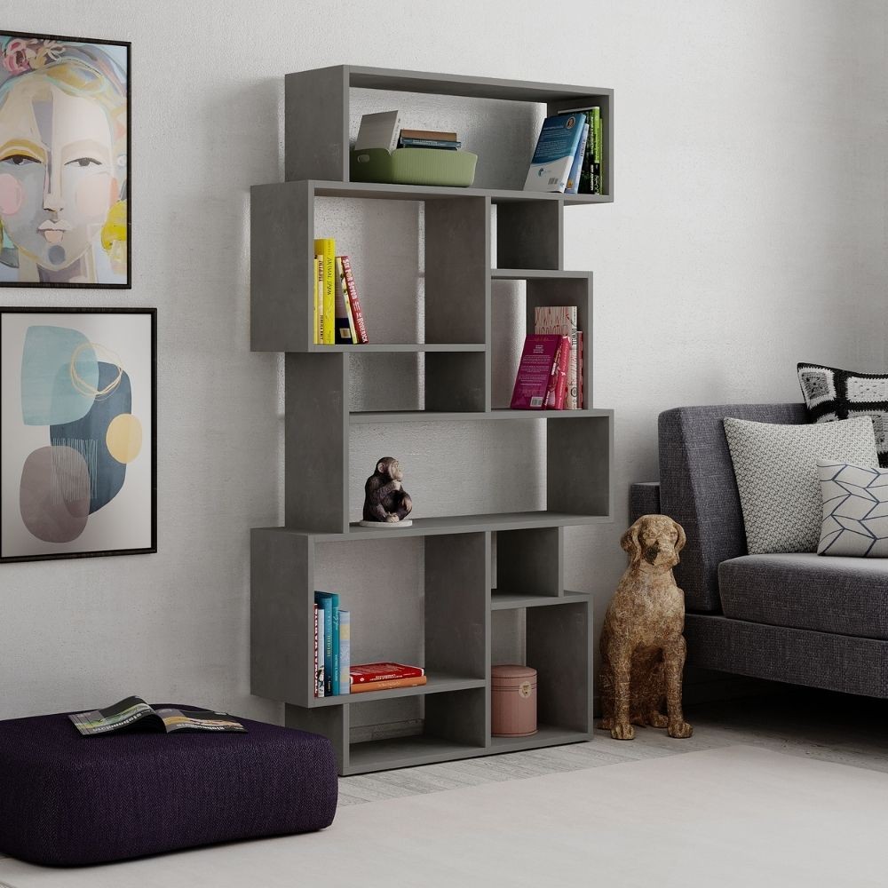 Libreria Orizzontale Bifacciale Cemento Karmato - 96x25,5x168,5 cm