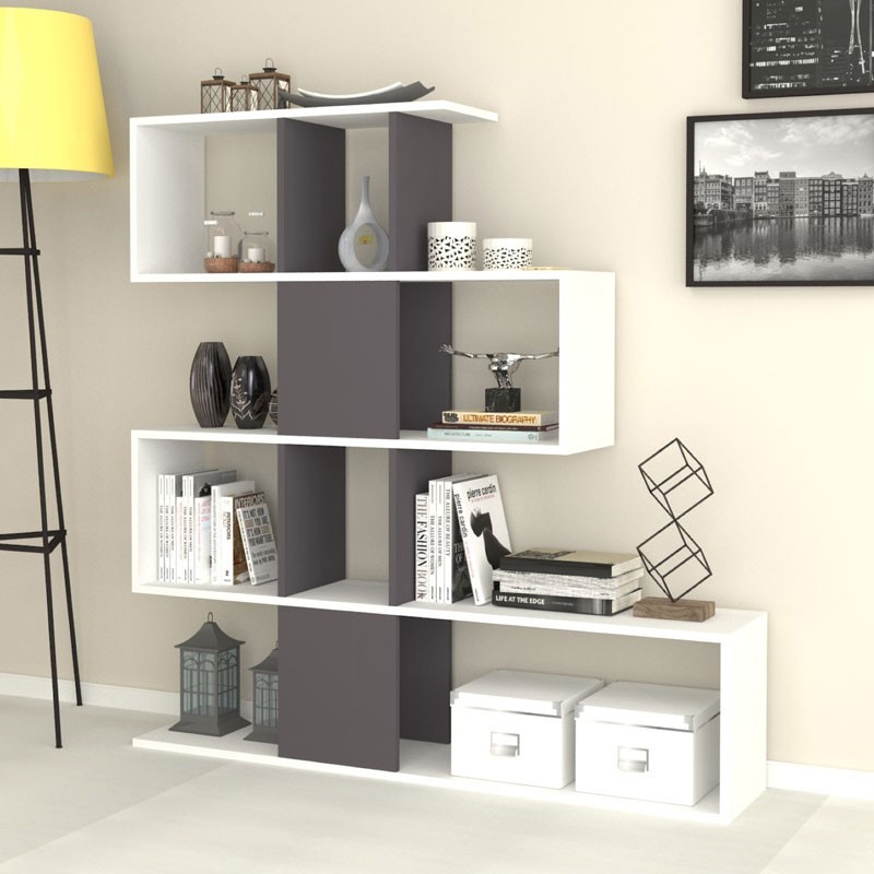 Libreria Scaffale 4 Livelli 9 Scomparti Bianco Grigio 145x29xh.145 cm