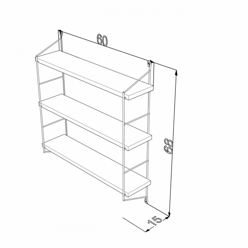 Libreria a muro 3 ripiani Neelix nero 60 x 15 x 68 cm