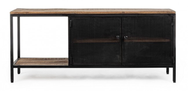 Mobile porta TV 2 ante in metallo stile industriale, 120x35x52 cm