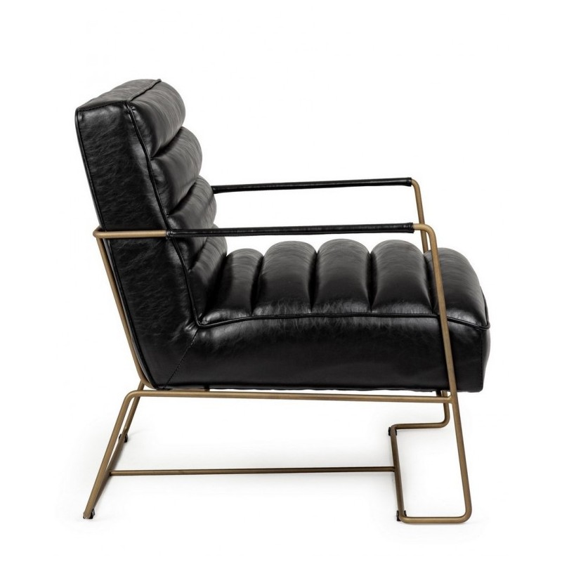 Poltrona in acciaio verniciato e similpelle nero 62,5x74x80-45-56h cm
