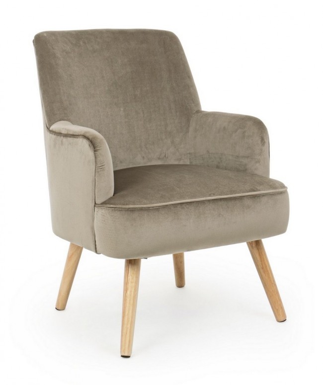 Poltrona vintage in velluto Tortora ADELINE 60x67x h79 cm