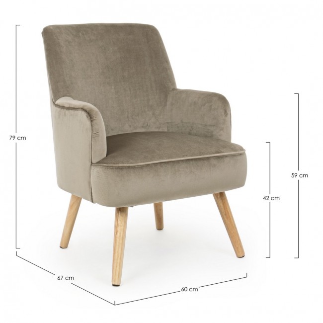 Poltrona vintage in velluto Tortora ADELINE 60x67x h79 cm