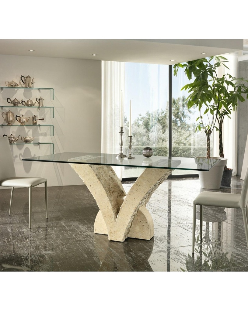 Tavolo Fisso Trasparente-Beige 100 cm x 180 cm H. 76 cm