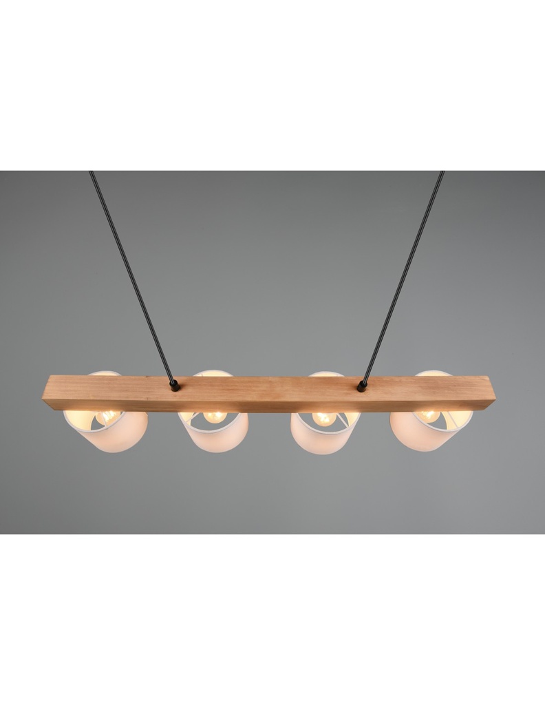 Lampadario Sospensione Legno 4 Paralumi Bianchi Cameron Trio Lighting - Samnite