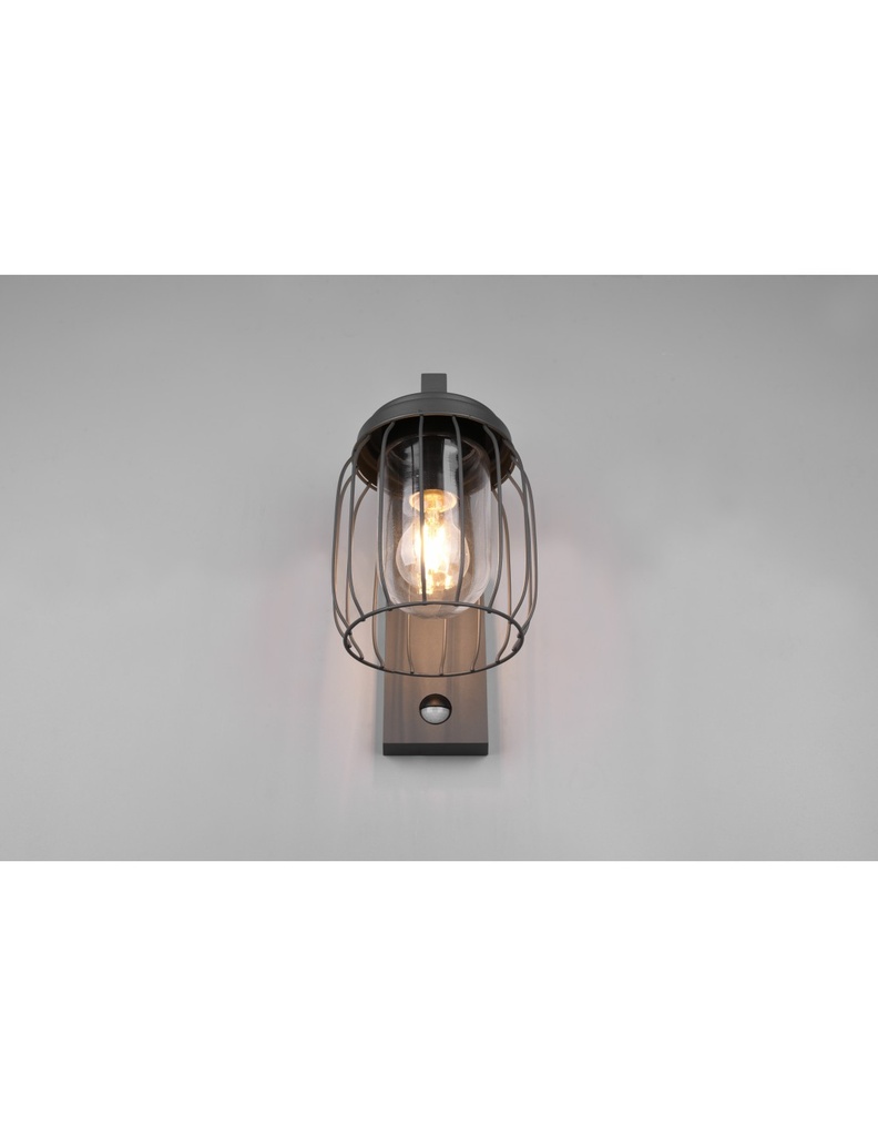 Lanterna Da Parete Rete Metallica Antracite Tuela Con Sensore IP44 Trio Lighting - Samnite