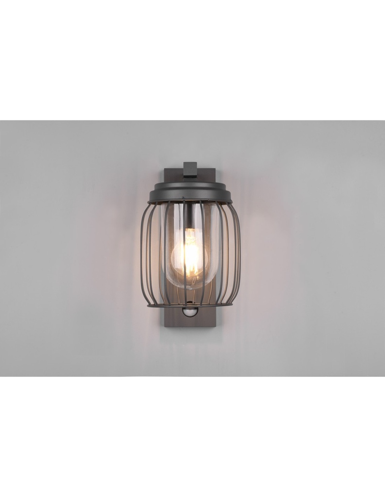 Lanterna Da Parete Rete Metallica Antracite Tuela Con Sensore IP44 Trio Lighting - Samnite