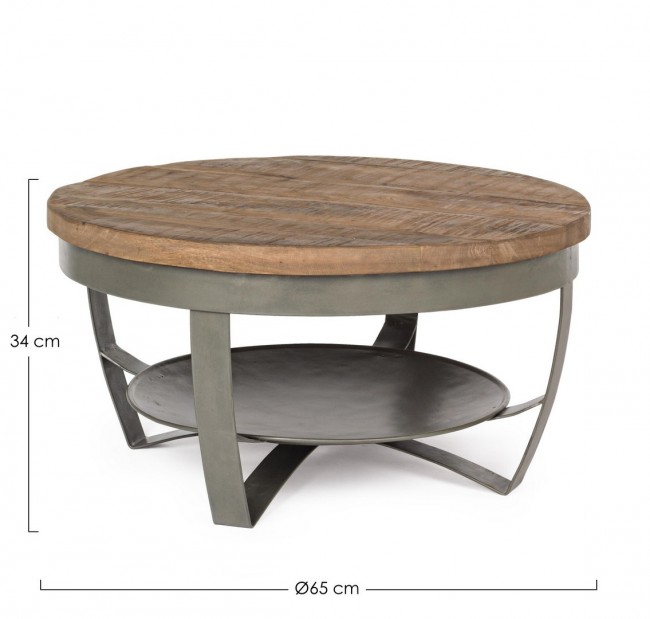 Tavolino in legno e acciaio stile industriale cm Ø65x34h - Samnite