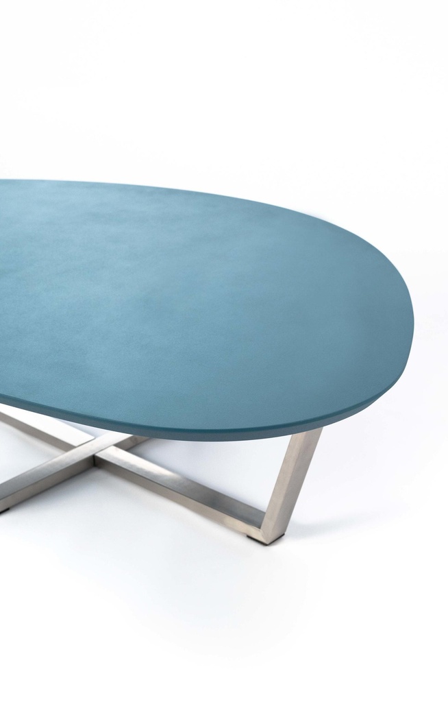 Tavolino in mdf verde petrolio e base grigio cromato 140x80x32h cm - Samnite