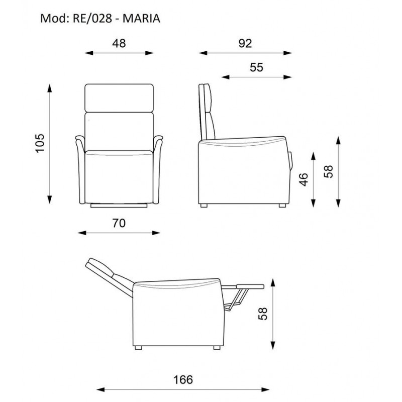 Poltrona relax reclinabile manuale in  similpelle antracite  70 x 92 x h. 105 cm - Samnite