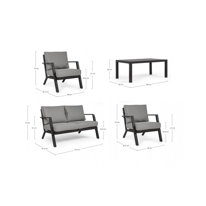 Set da giardino salotto antracite YK13 4 pezzi - Samnite