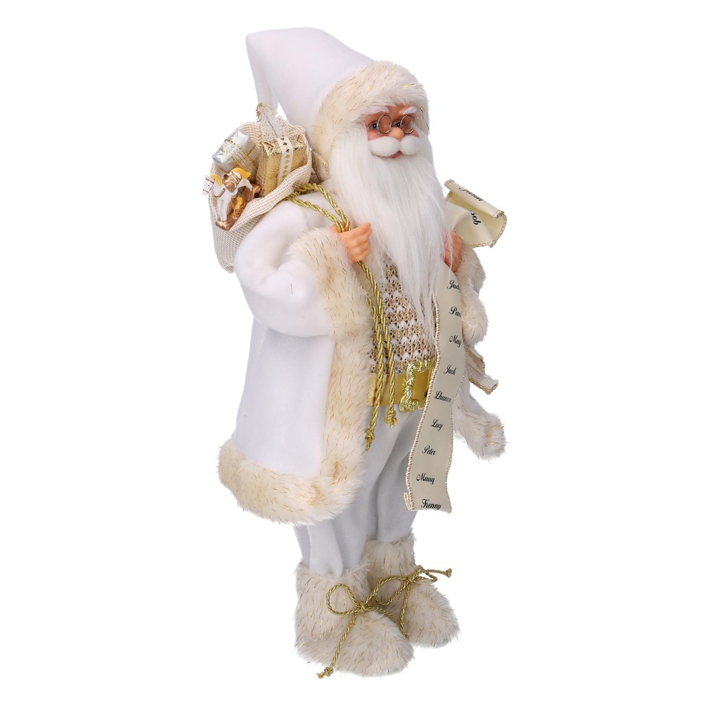 Babbo natale tessuto con regali e listabianco oro cmh60