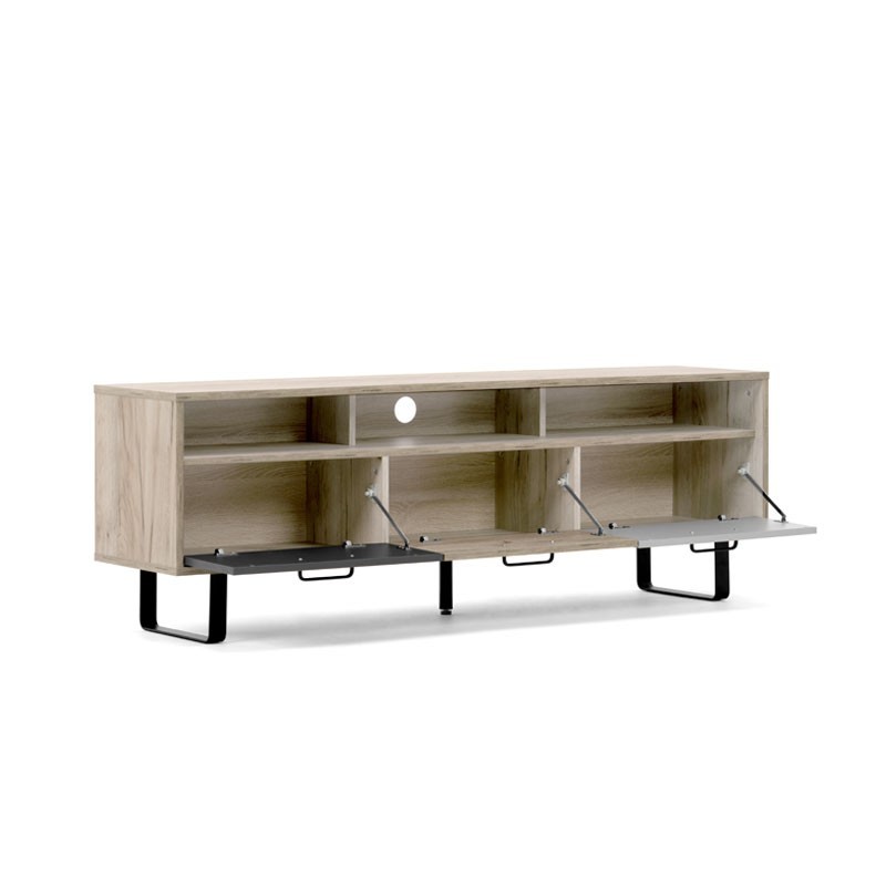 Base Porta TV con 3 ante a ribalta colore rovere e grigio 160x35xh.53 cm