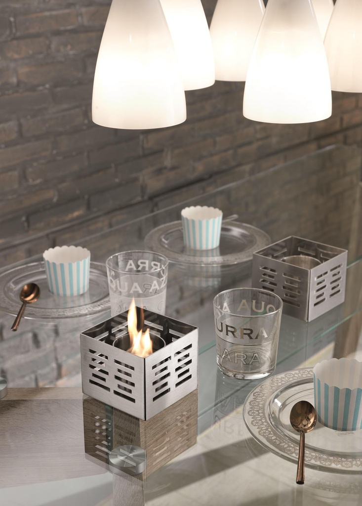 3x Set di 3 biocamini in acciaio grigio chiaro 10x10x8h cm
