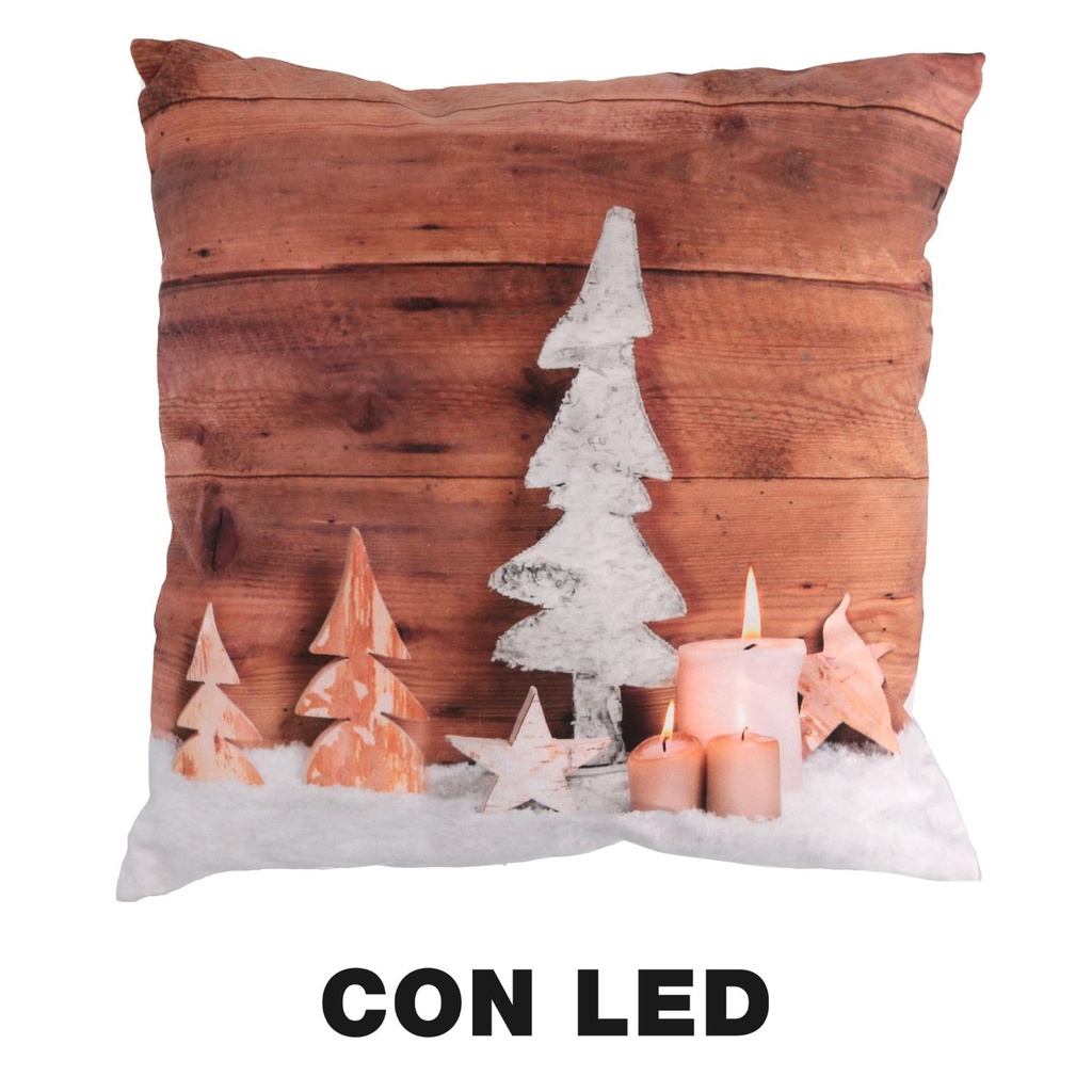 Cuscino tessuto decorazioni led marronecm40x40