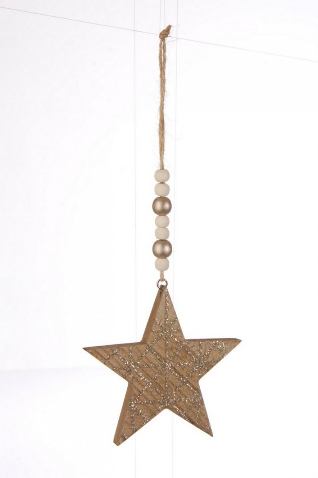 12x Pendaglio Glitter Stella Champagne
