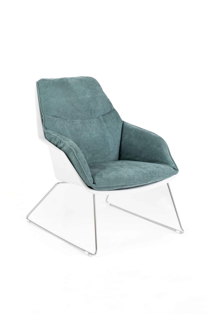 Sedia in tessuto Greta, poltrona in polipropilene acquamarina, 85 cm x 74 cm x 86 cm, con base in metallo