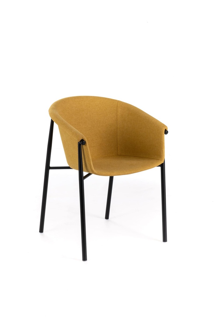 Set di 4 sedie in tessuto giallo, 58cm x 56cm x 79cm, con gambe in metallo nero